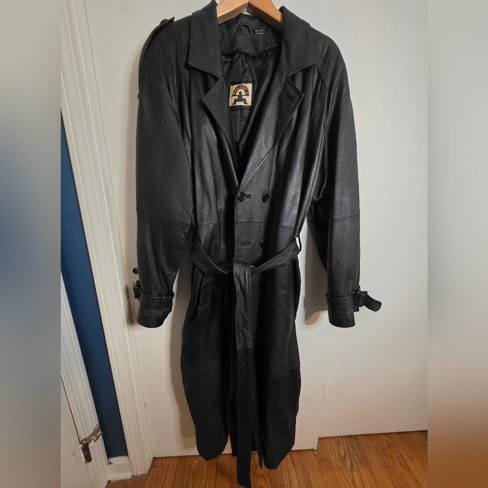 Men's Black Leather Trench Coat
